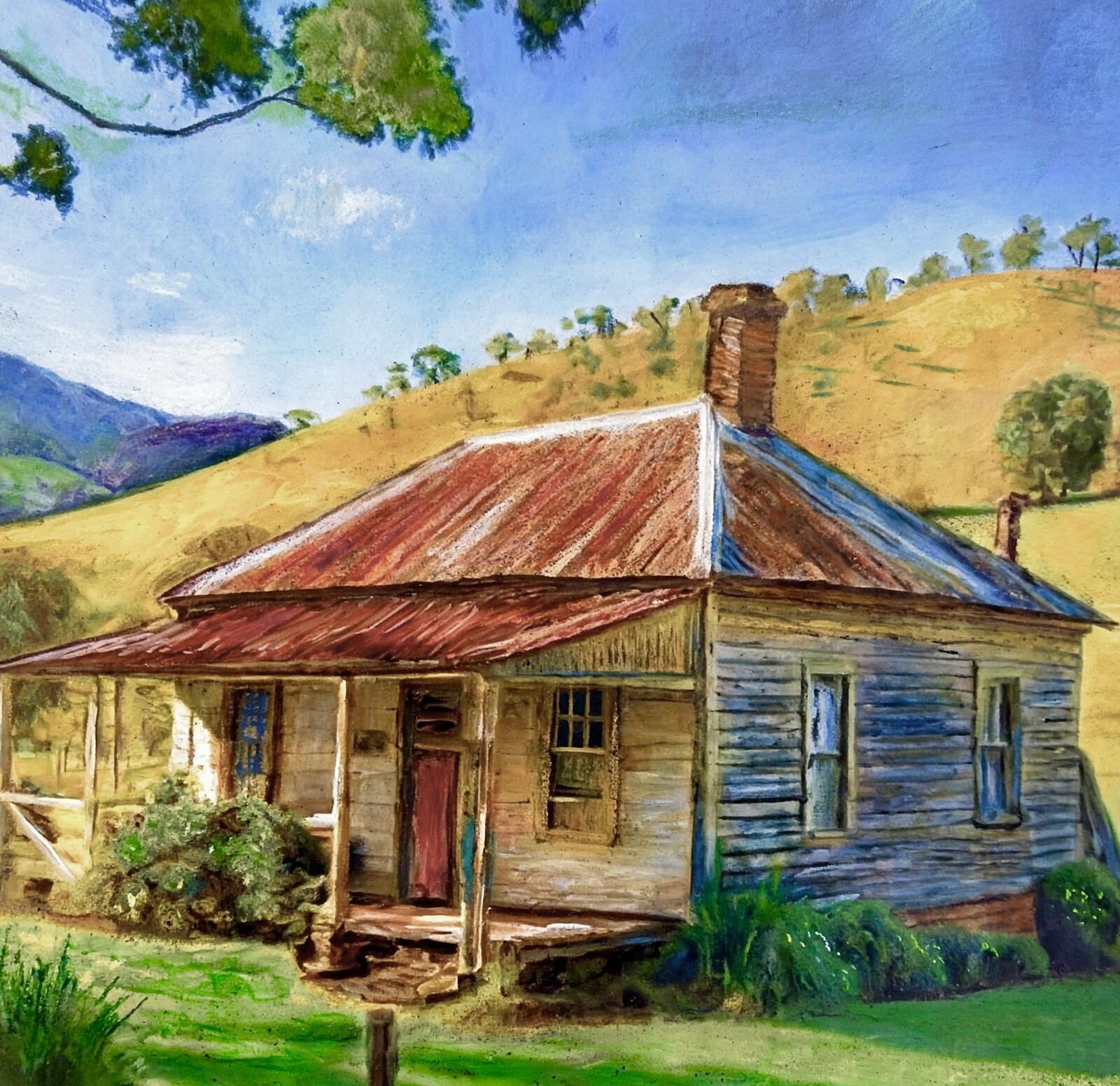 Weathered timber cottage in the hills